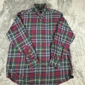 Nautica Men's Flannel Shirt Large Plaid Purple/Green/Blue Button Up Cotton